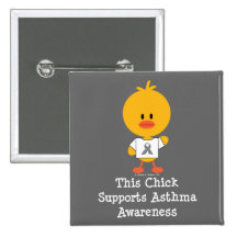 Grey Ribbon Asthma Awareness Chick Button