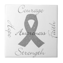 Grey ribbon brain cancer awareness ceramic tiles