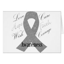 Grey ribbon brain cancer awareness greeting cards