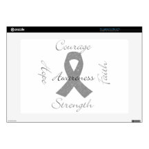 Grey ribbon brain cancer awareness laptop decals