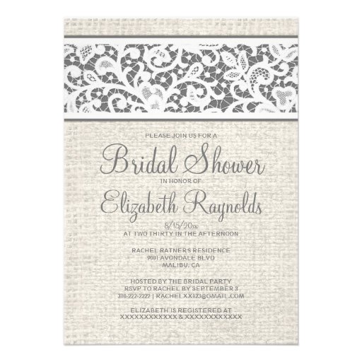 Grey Rustic Burlap Linen Bridal Shower Invitations