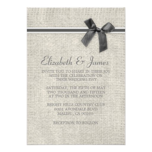 Grey Rustic Burlap Wedding Invitations