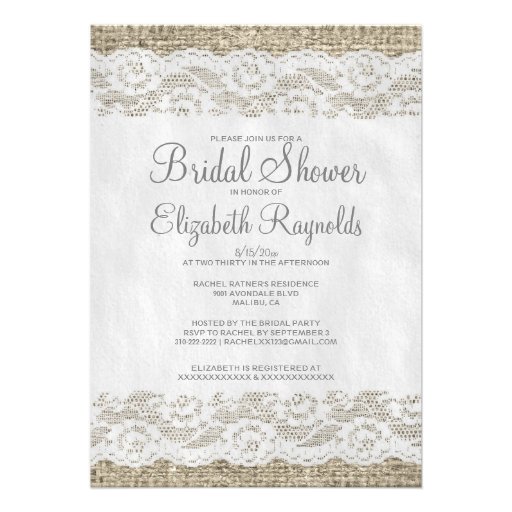 Grey Rustic Lace Bridal Shower Invitations