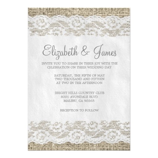 Grey Rustic Lace Wedding Invitations