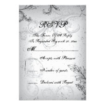 Grey scroll 25th silver wedding anniversary RSVP Custom Invitations