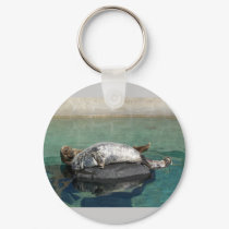 Grey Seal Pair On Rock Portrait keychains