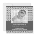 Grey Squares Pattern Birth Announcement