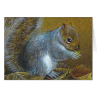 Grey squirrel in autumn leaves fine art card