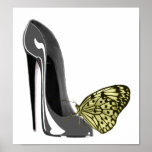 Grey Stiletto High Heel Shoe and Yellow Butterfly  Poster