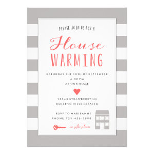 Grey Stripes House Warming Party Invitation