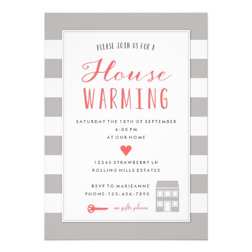Grey Stripes House Warming Party Invitation (front side)