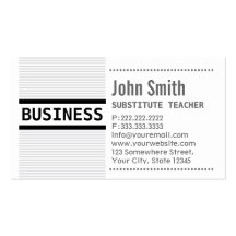 Grey Stripes Substitute Teacher Business Card