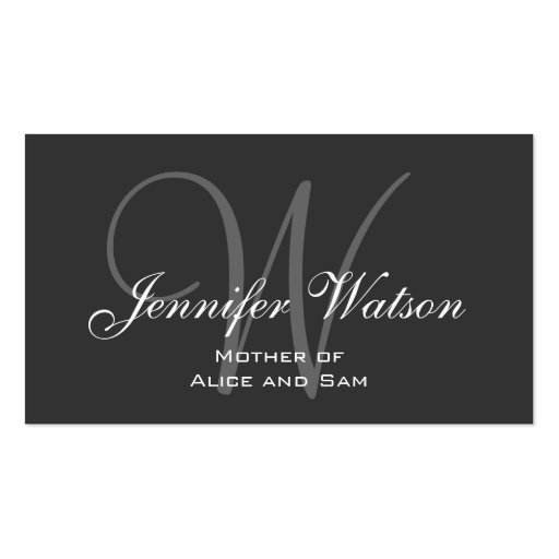 Grey Stylish Monogram Mommy Calling Card Business Card Templates (front side)