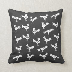 Grey stylized roosters pillows