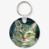 Grey Tabby Cat Keychain by arthelpinganimals Grey Tabby Cat Keychain