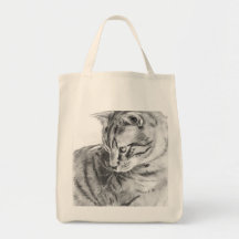 Grey Tabby Cat Sketched in Charcoal Bags