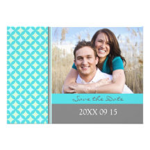 Grey Teal Photo Wedding Save the Date Card