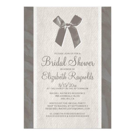 Grey Vintage Bow & Linen Bridal Shower Invitations