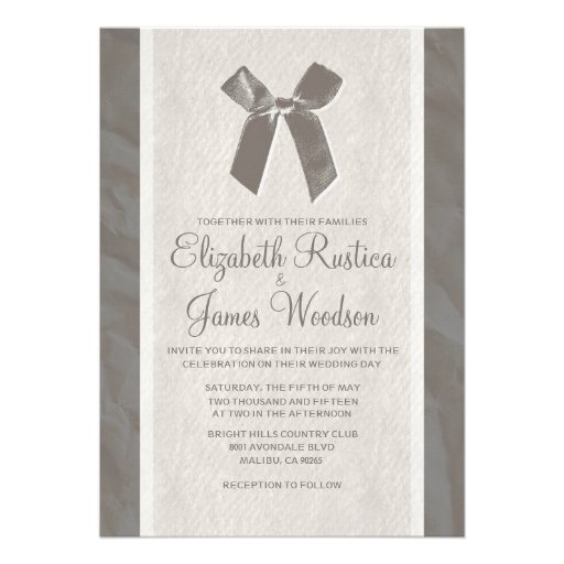 Grey Vintage Bow & Linen Wedding Invitations