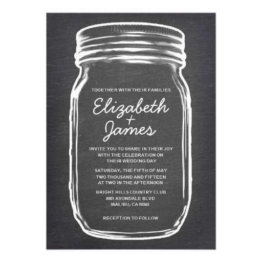 Grey Vintage Mason Jar Wedding Invitations