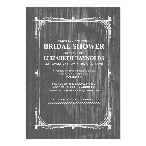 Grey Western Barn Wood Bridal Shower Invitations