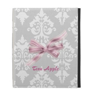 Grey, White and Pink Damask iPad Case