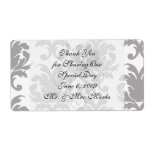 grey white baroque damask labels