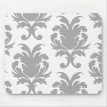 grey white baroque damask mouse pads