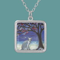 Grey & white cat butterfly ocean beach tree necklaces