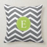 Grey White Chevron Green Monogram Pillows