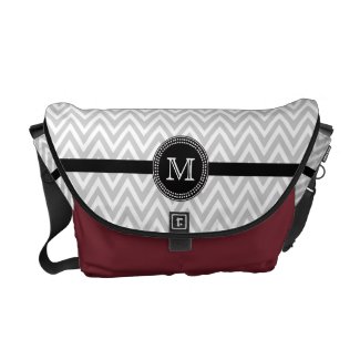 Grey white chevron monogram Rickshaw messenger Courier Bag