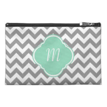 Grey & White Chevron Stripe Custom Monogram Travel Accessory Bags