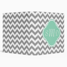 Grey & White Chevron Stripe Custom Monogram Binders