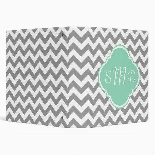 Grey & White Chevron Stripe Custom Monogram Binders