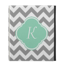 Grey & White Chevron Stripe Custom Monogram iPad Folio Case
