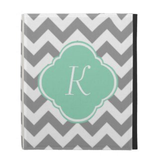 Grey & White Chevron Stripe Custom Monogram iPad Folio Case