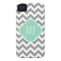 Grey & White Chevron Stripe Custom Monogram Iphone 4 Cover