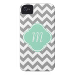 Grey & White Chevron Stripe Custom Monogram iPhone 4 Cover