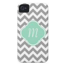 Grey & White Chevron Stripe Custom Monogram iPhone 4 Cover