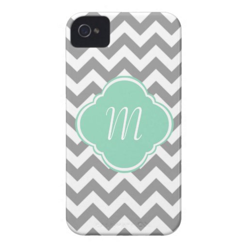 Grey & White Chevron Stripe Custom Monogram iPhone 4 Cover