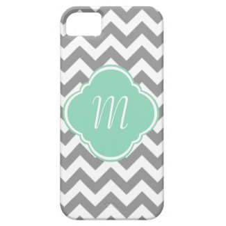 Grey & White Chevron Stripe Custom Monogram iPhone 5 Cases