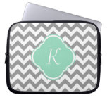Grey & White Chevron Stripe Custom Monogram Laptop Computer Sleeve