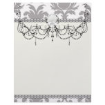 grey white silver baroque damask personalized letterhead