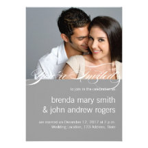 Grey White Simple Modern Photo Wedding Invitation