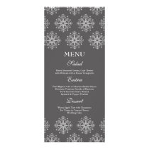 Grey   white snowflakes winter wedding food menu custom rack card