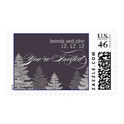 Grey White Trees Winter Wedding Postage