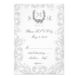 Grey White Vintage Oak Laurel Wedding RSVP Personalized Invitation