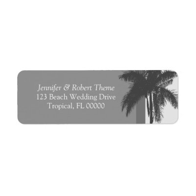 Grey White Wedding Colors Palm Tree Address Labels by White Wedding