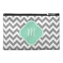 Grey & White Zigzag Custom Monogram Travel Accessory Bags