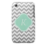 Grey & White Zigzag Custom Monogram iPhone 3 Case